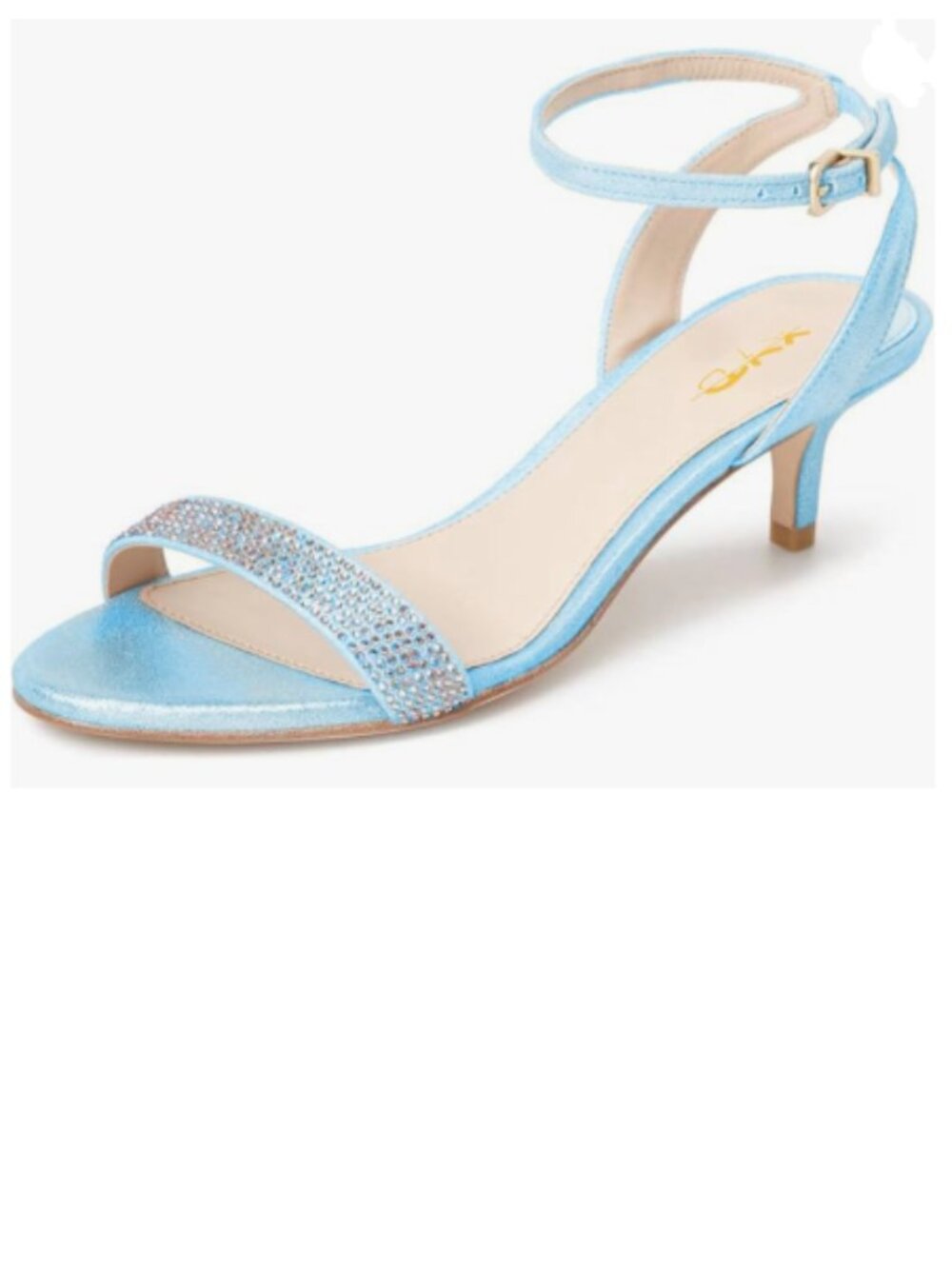 XYD Sky Blue Open Toe Ankle Strap Sandals Wedding Kitten Heels Rhinestones Shoes